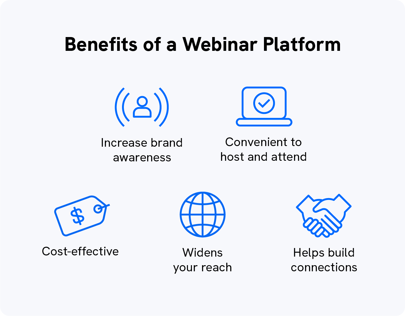 A graphic shows the benefits of using one of the best webinar platforms.