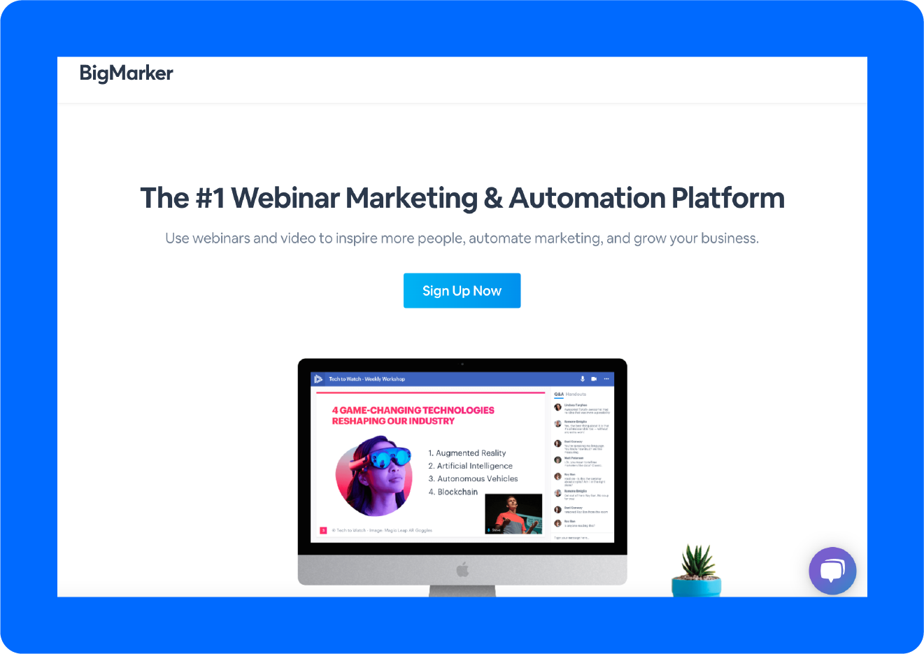 A screenshot of the webinar platform, BigMarker.