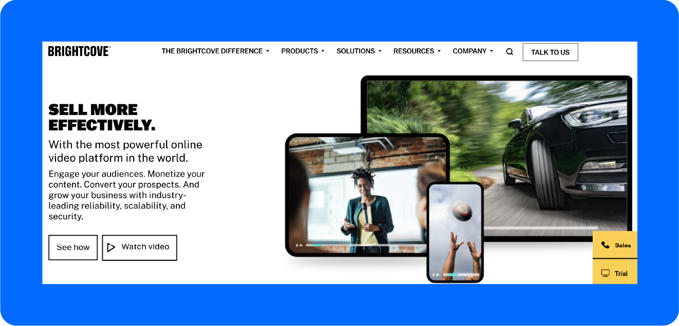 A screenshot of Brightcove’s home page.