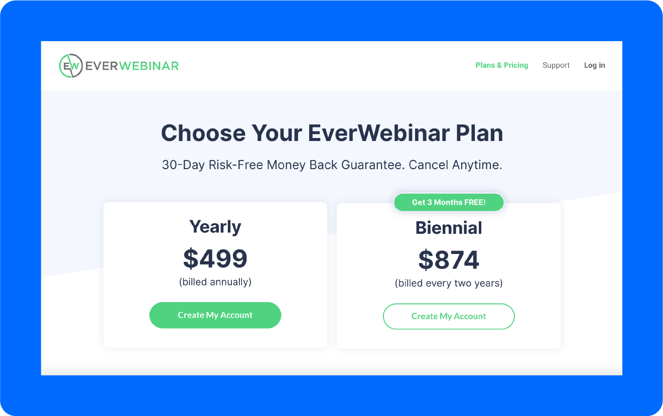 A screenshot of EverWebinar's pricing.