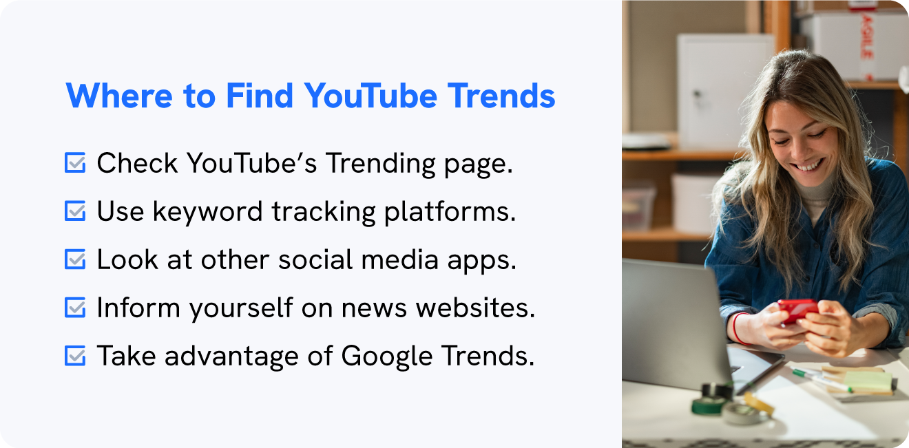 A graphic shows where to find YouTube trends.