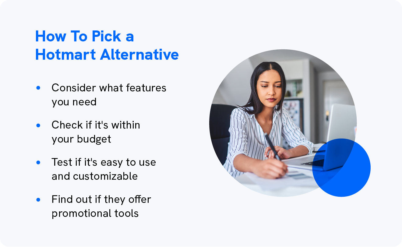 A graphic shows how to pick a Hotmart alternative.