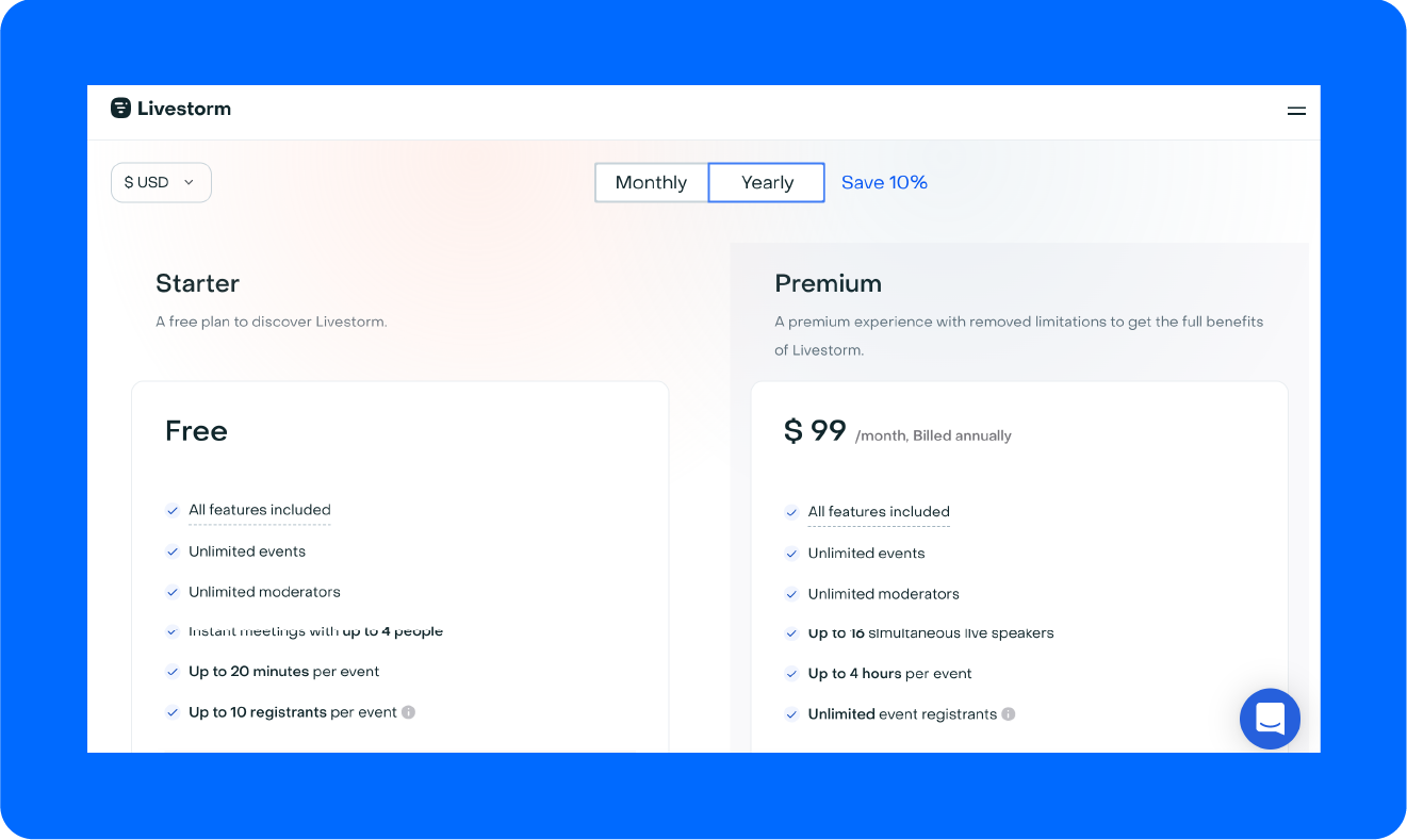 A screenshot of Livestorm's pricing.