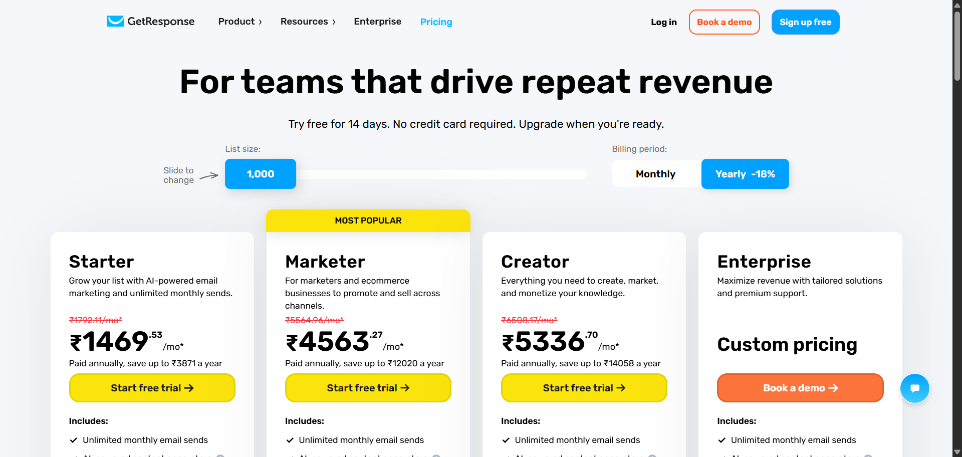 GetResponse Pricing