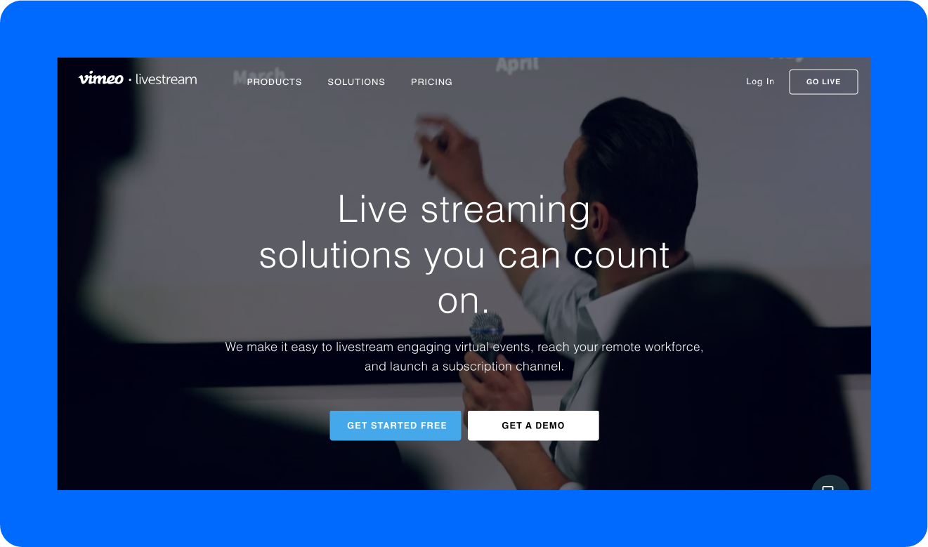 A screenshot of the webinar platform, Livestream.