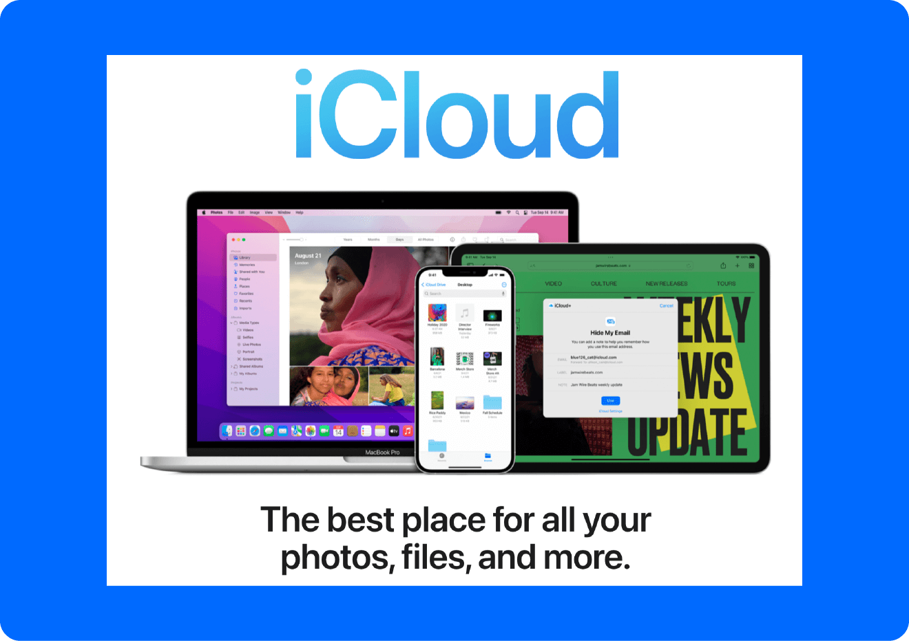 A screenshot of Apple iCloud’s homepage, one of the best video storage solutions.