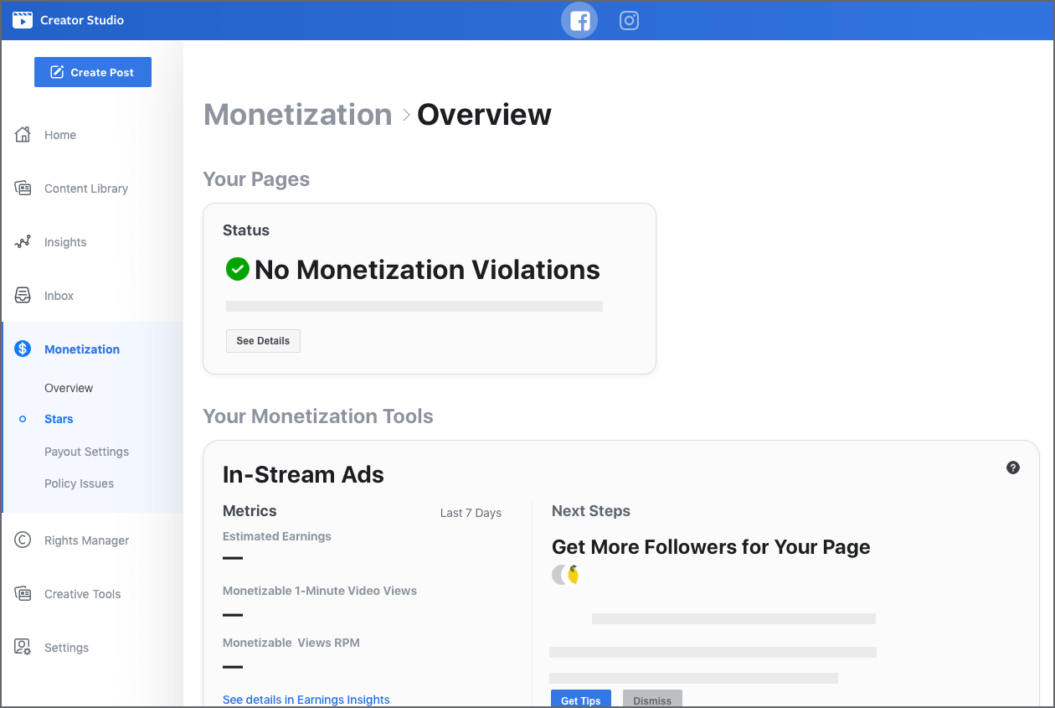 Facebook streaming monetization options.