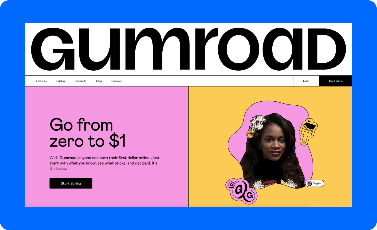 A screenshot of Gumroad’s home page, one of the leading Podia alternatives.