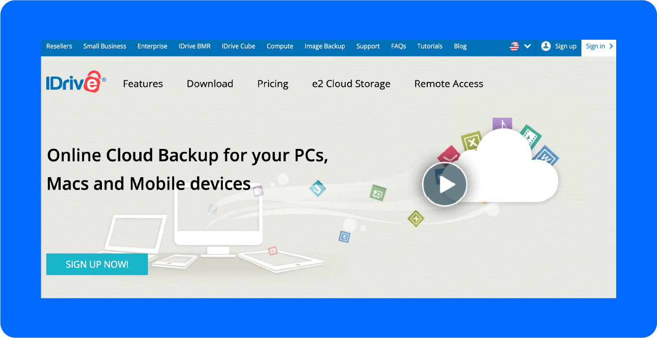 A screenshot of IDrive’s homepage, one of the best video storage solutions.