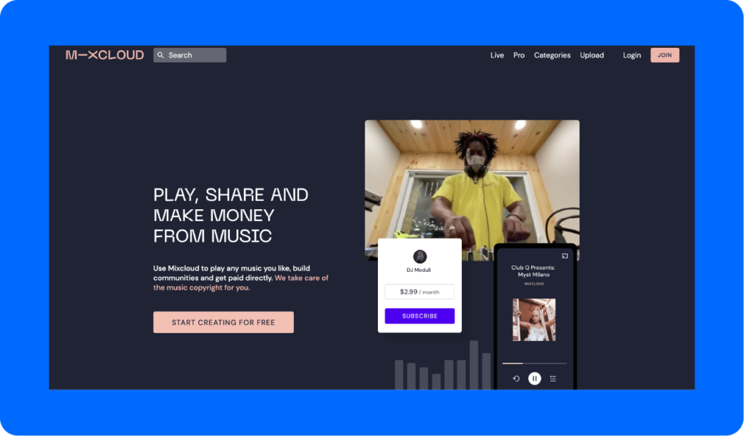 A screenshot of Mixcloud’s platform.
