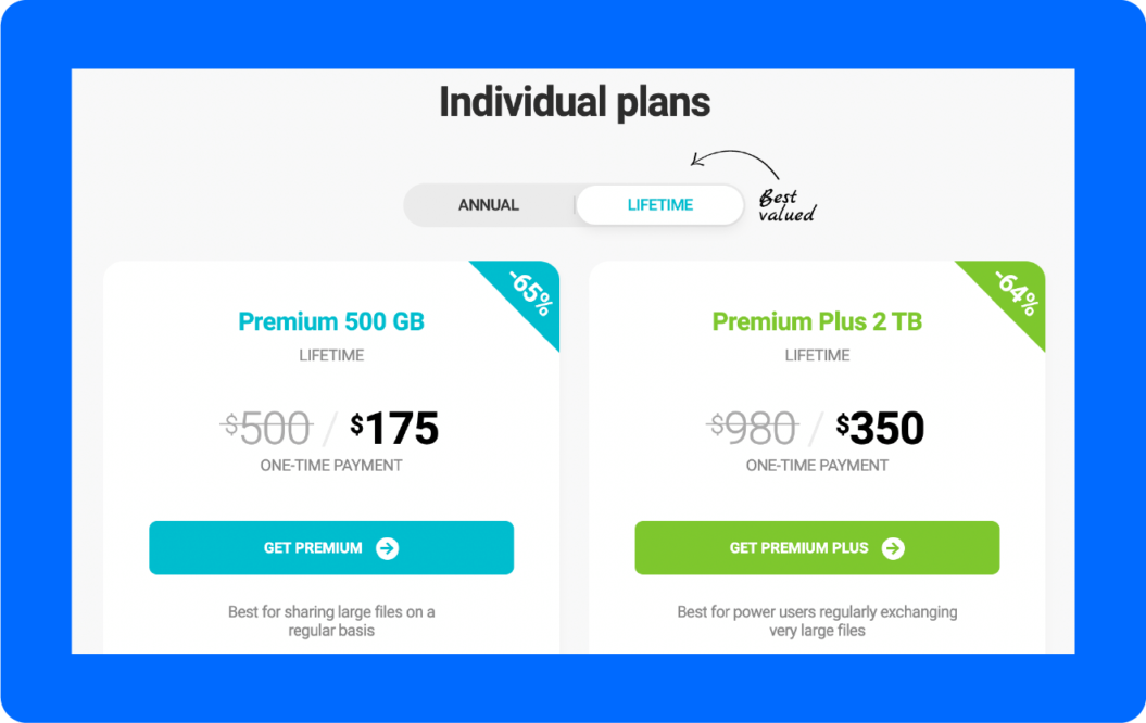 A screenshot of pCloud’s pricing page, one of the best video storage solutions.