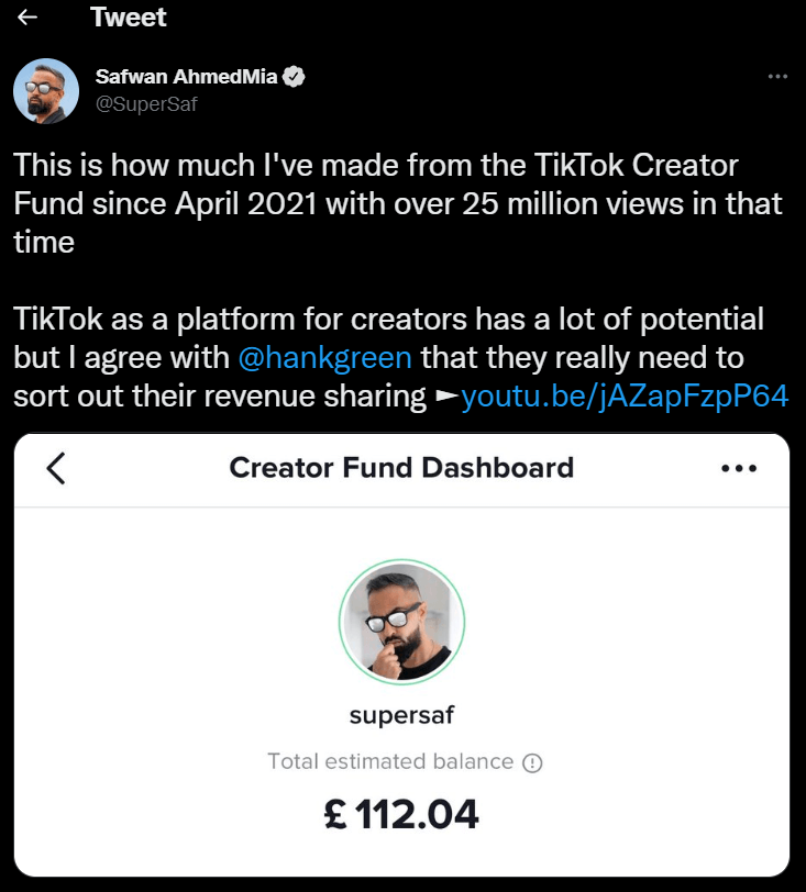 Safwan TikTok income after 25m views.