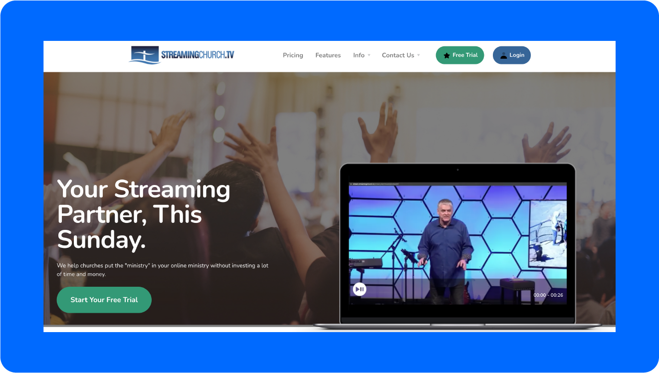 A screenshot of StreamingChurch.tv's platform