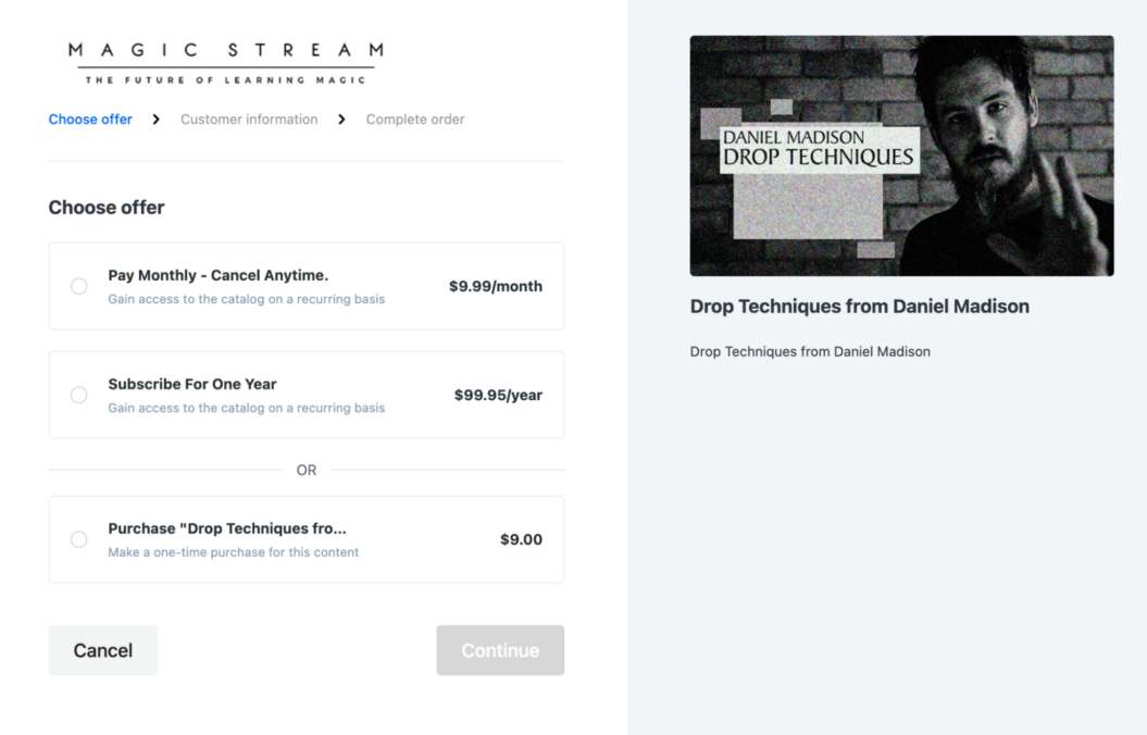 Image showing how a TVOD based video business could structure their offer and pricing.