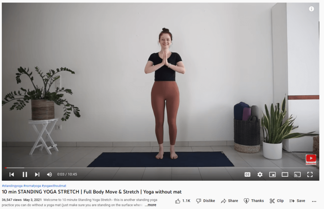 YouTube yoga video without a mat.