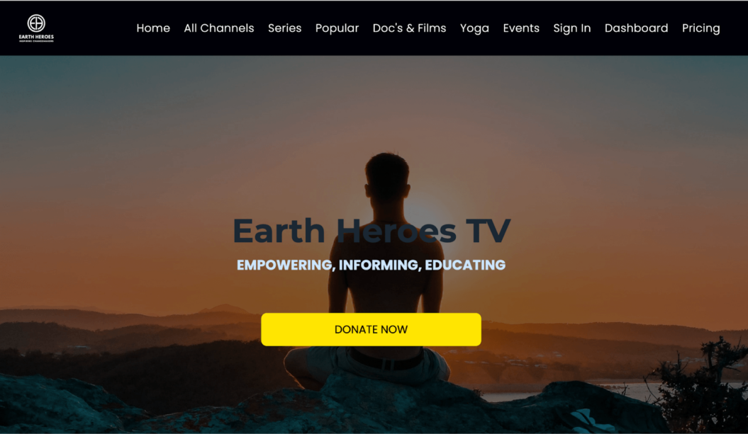 Image of Earth Heroes TV homepage.