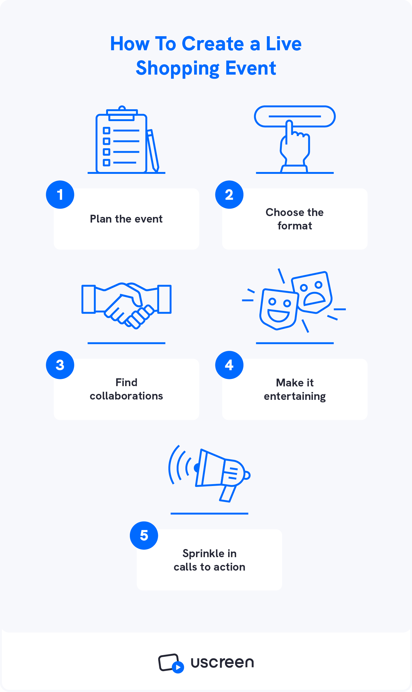 A graphic explains how to create a live shopping event.