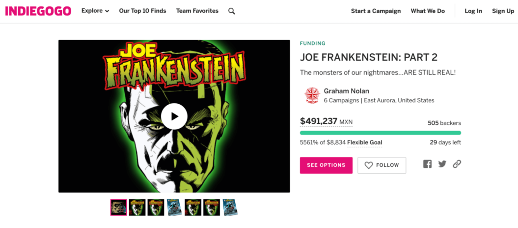 A screenshot shows a funding on Indiegogo.