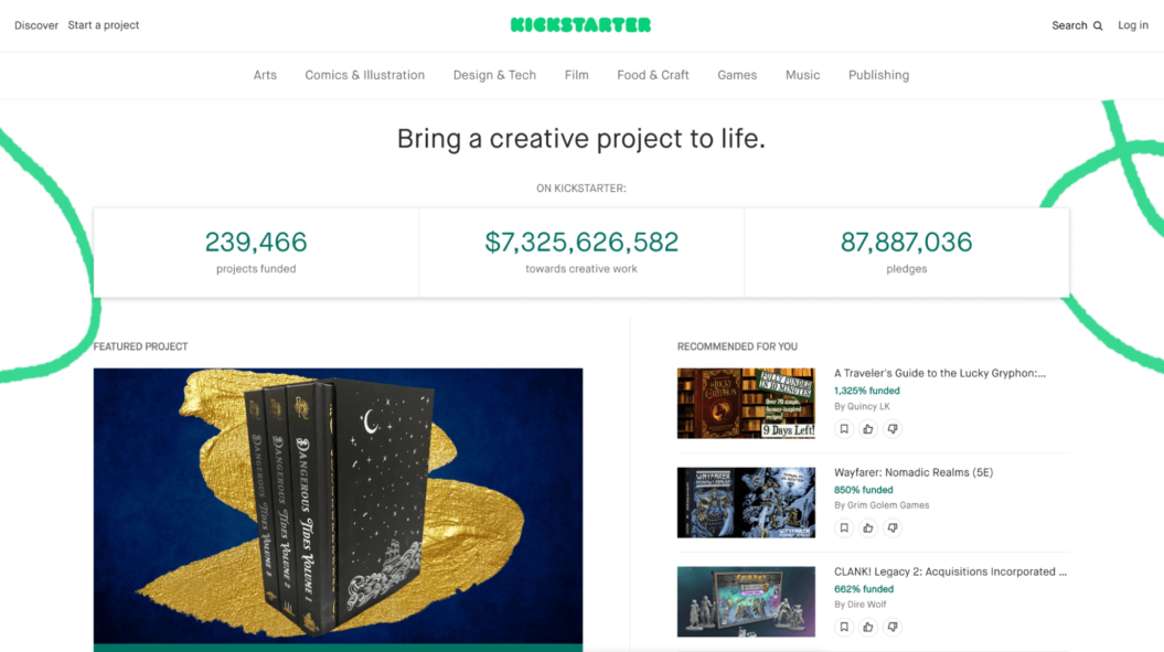 A screenshot of Kickstarter's platform.