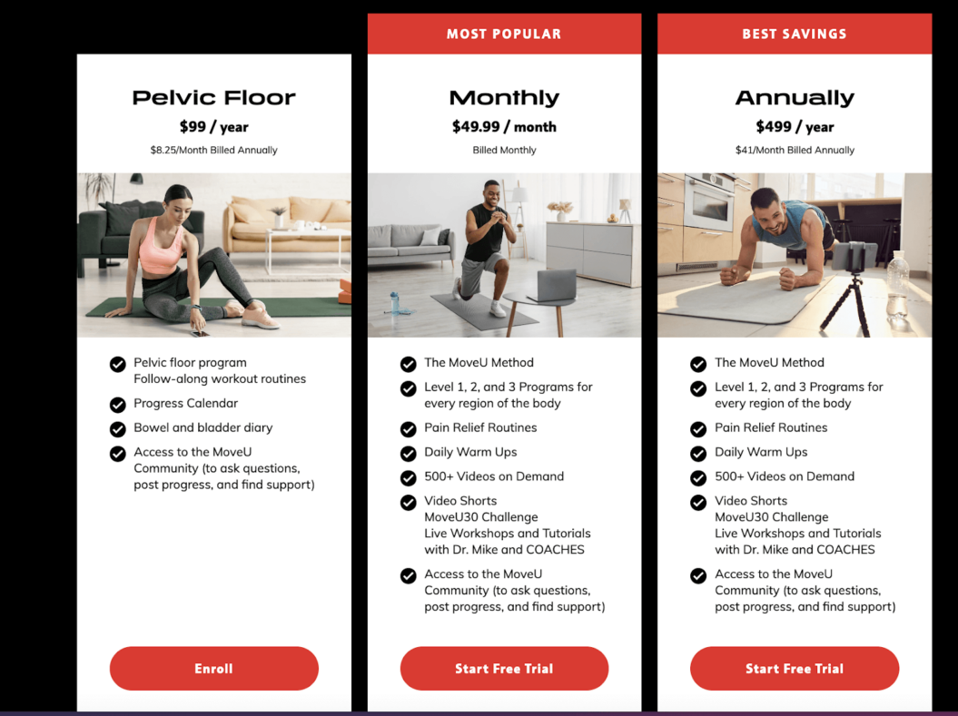 Image showing multiple fitness content monetizaiton plans..