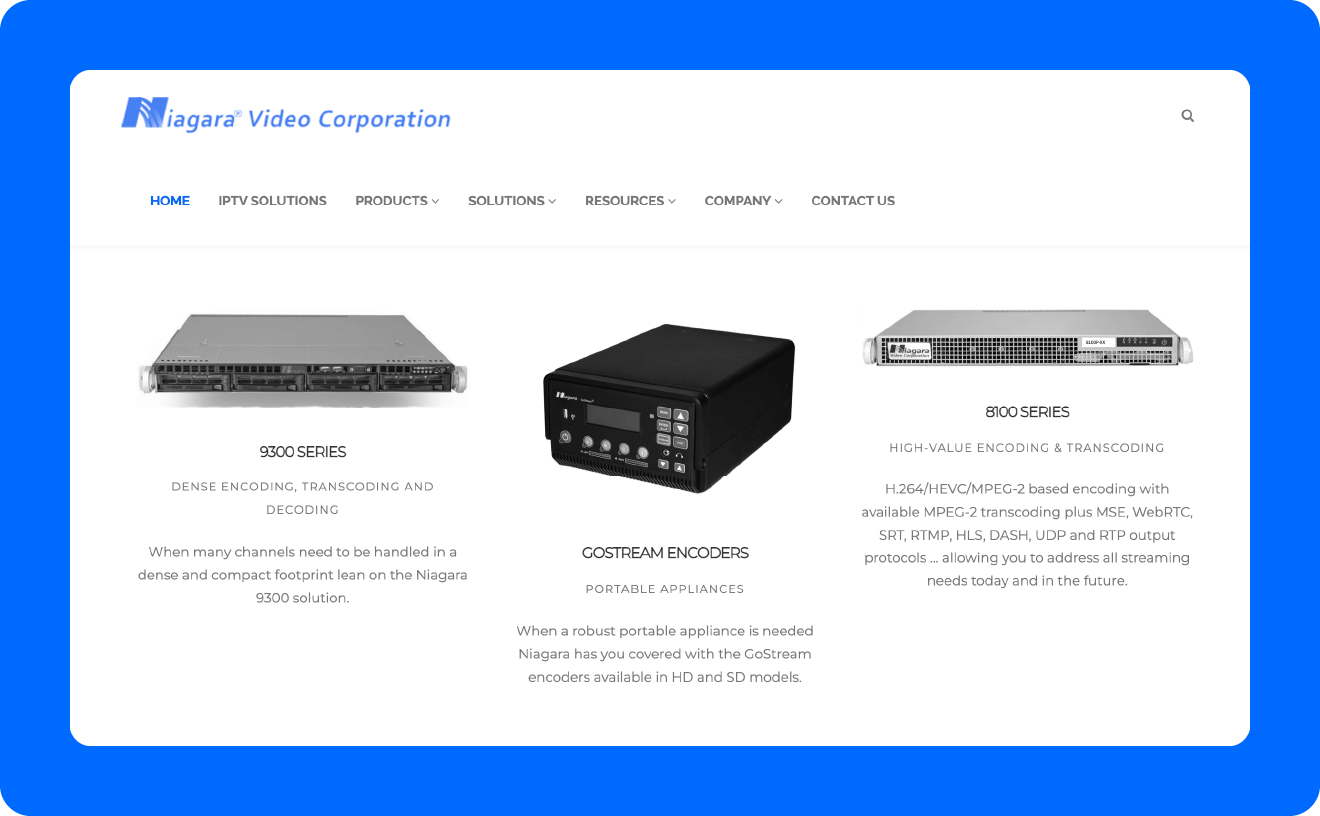 A screenshot of Niagara Video's encoders