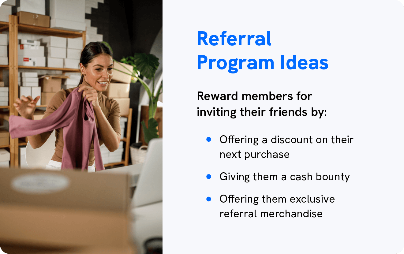 An image displays referral program ideas for content creators to use as community engagement strategies.