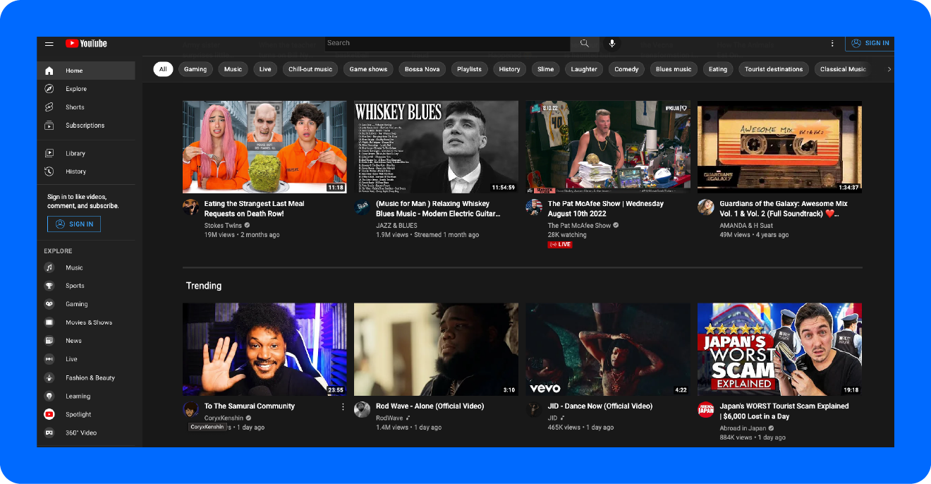 A screenshot of YouTube's platform.