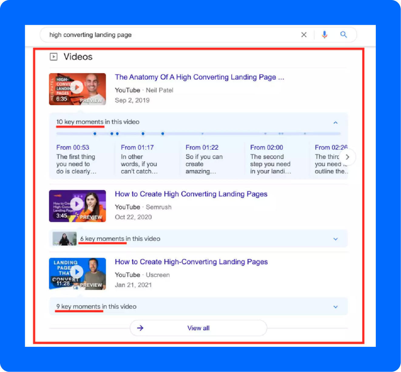 A screenshot of how YouTube chapters look like on the SERP.