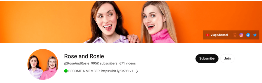 A image of Rose and Rosie's YouTube channel.