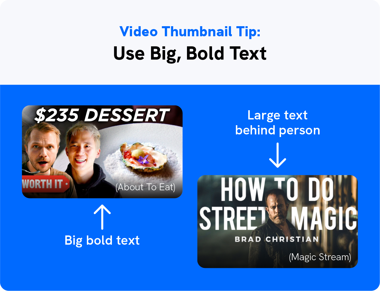 A graphic shows a video thumbnail tip with two examples.