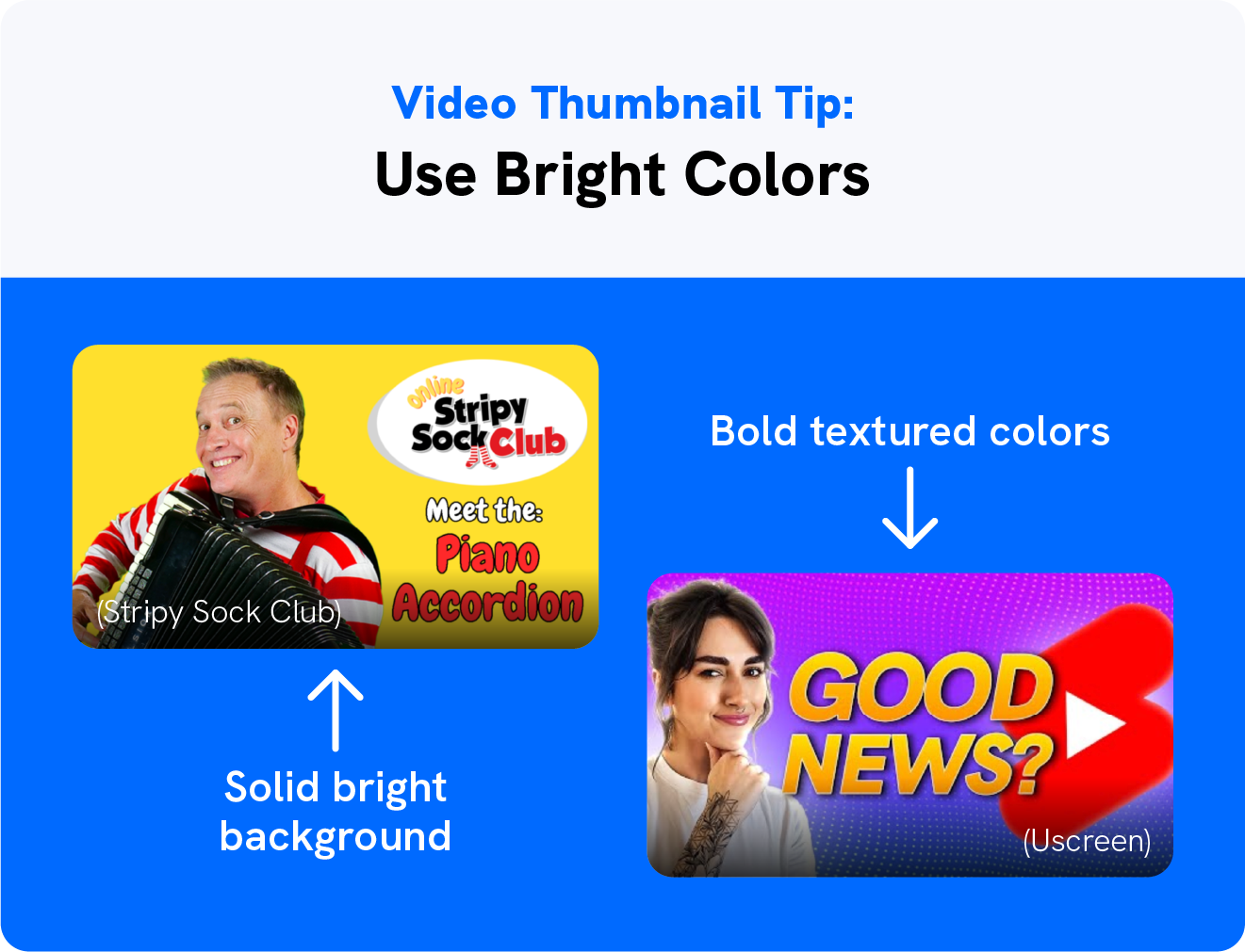 A graphic shows a video thumbnail tip with two examples.