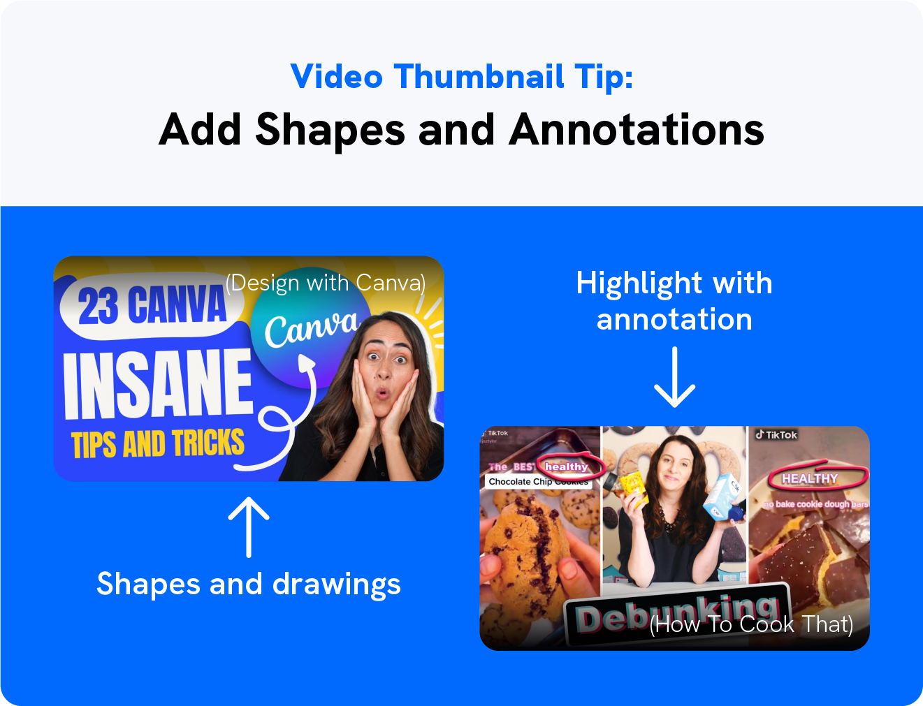 A graphic shows a video thumbnail tip with two examples.