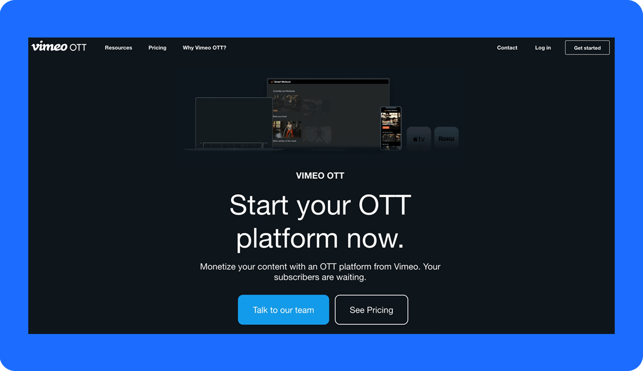 A screenshot of Vimeo OTT's platform