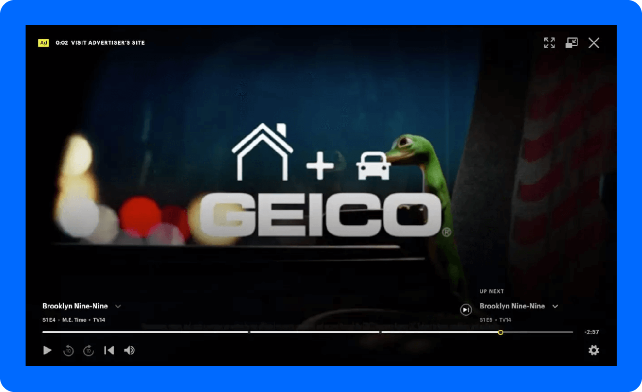Uno screenshot della monetizzazione video tramite AVOD su Hulu.