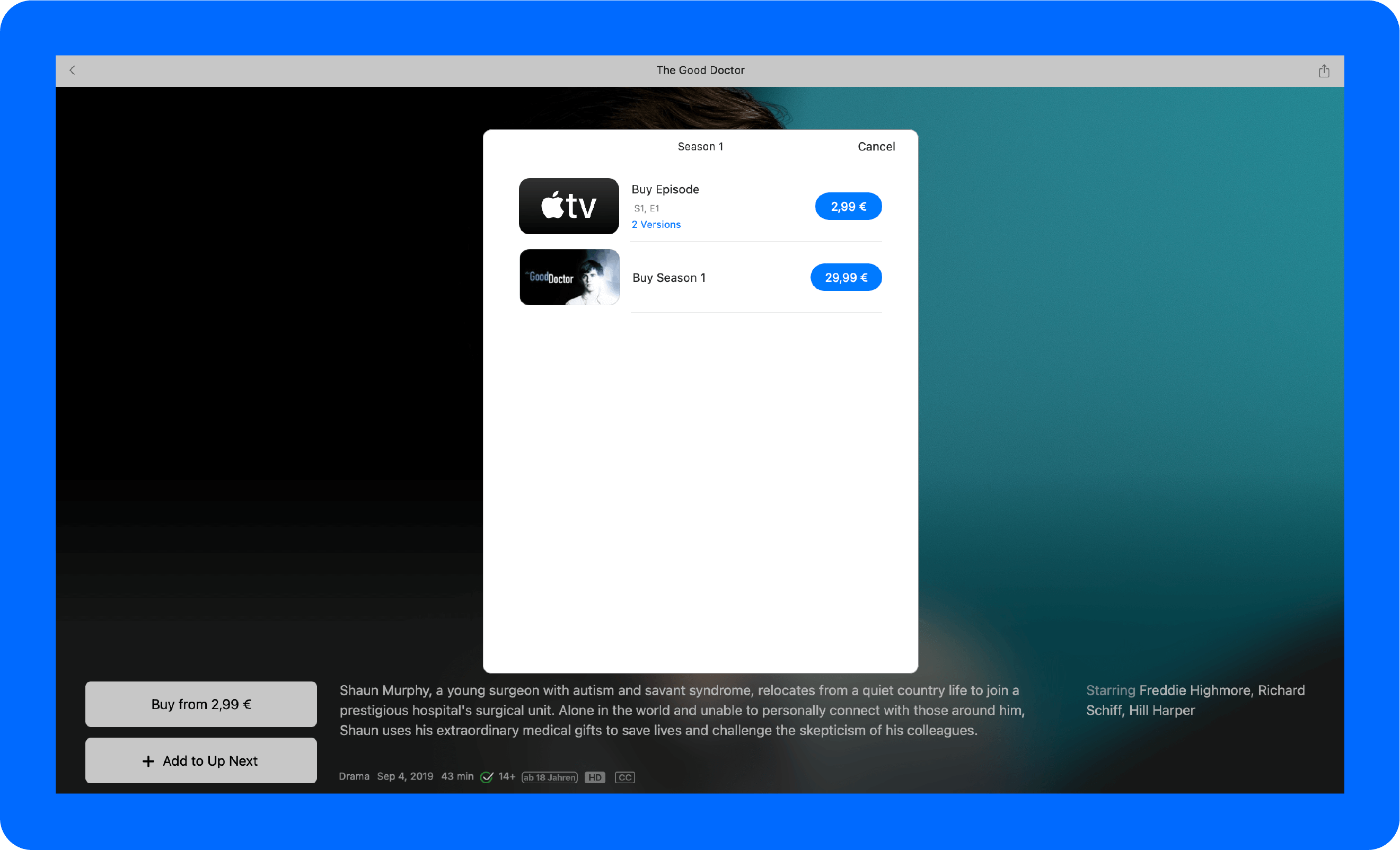 Uno screenshot della monetizzazione video tramite TVOD su AppleTV.