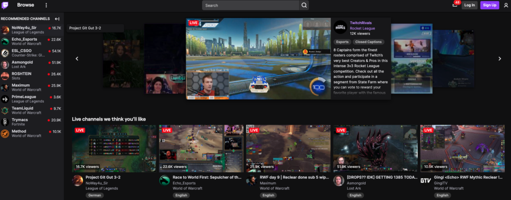 A screenshot of Twitch's platform.