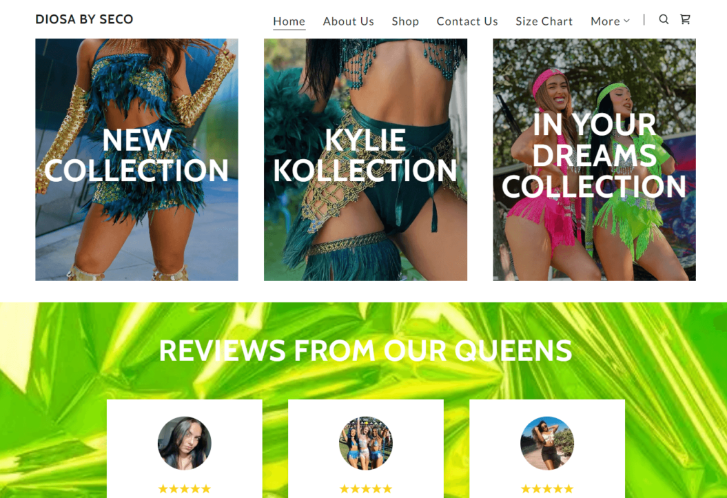 A screenshot of a merchandise store website for Vanesa Seco called Diosa By Seco.
