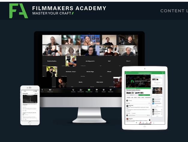 A screenshot of FilmMakers Academy apps for mobile, tablet and desktop.