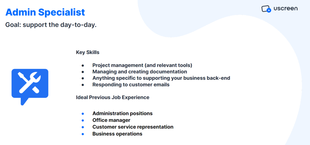 An image showing the skillset required for an admin specialist hire.