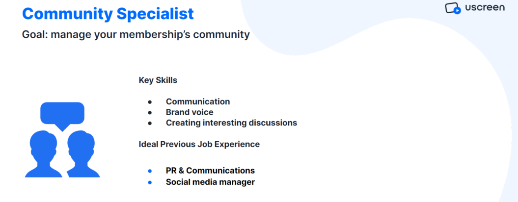 An image showing the skillset required for a community specialist hire.