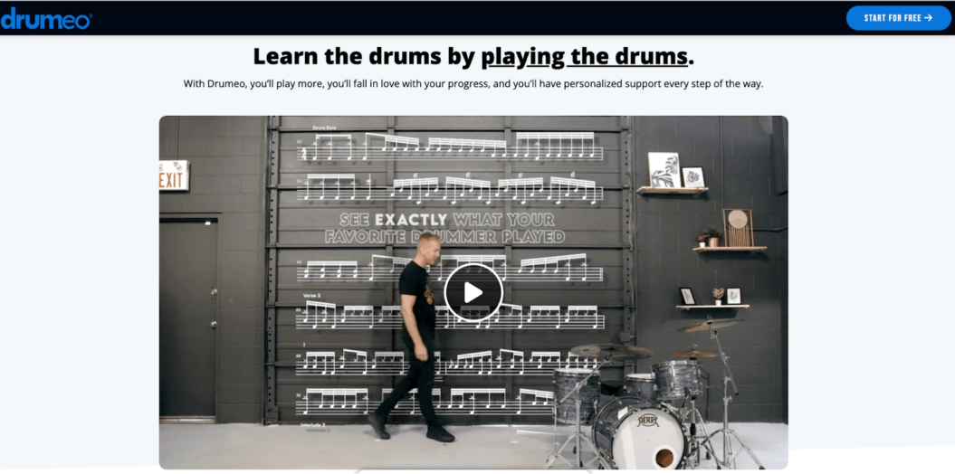 Drumeo homepage screenshot.