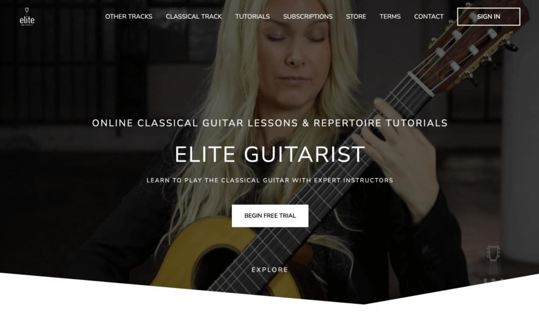 An image shows the video website of Elite Guitarist.