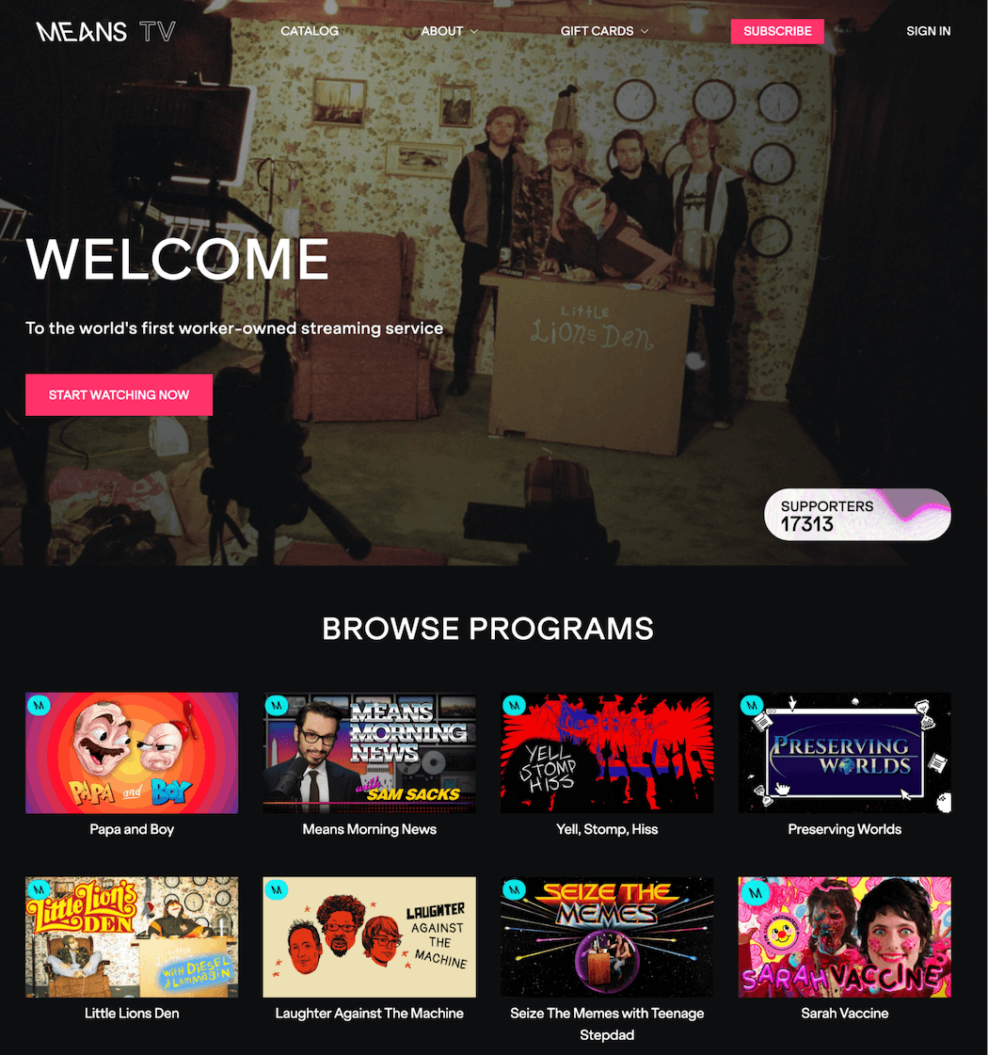 An image shows the homepage of video website MeansTv.
