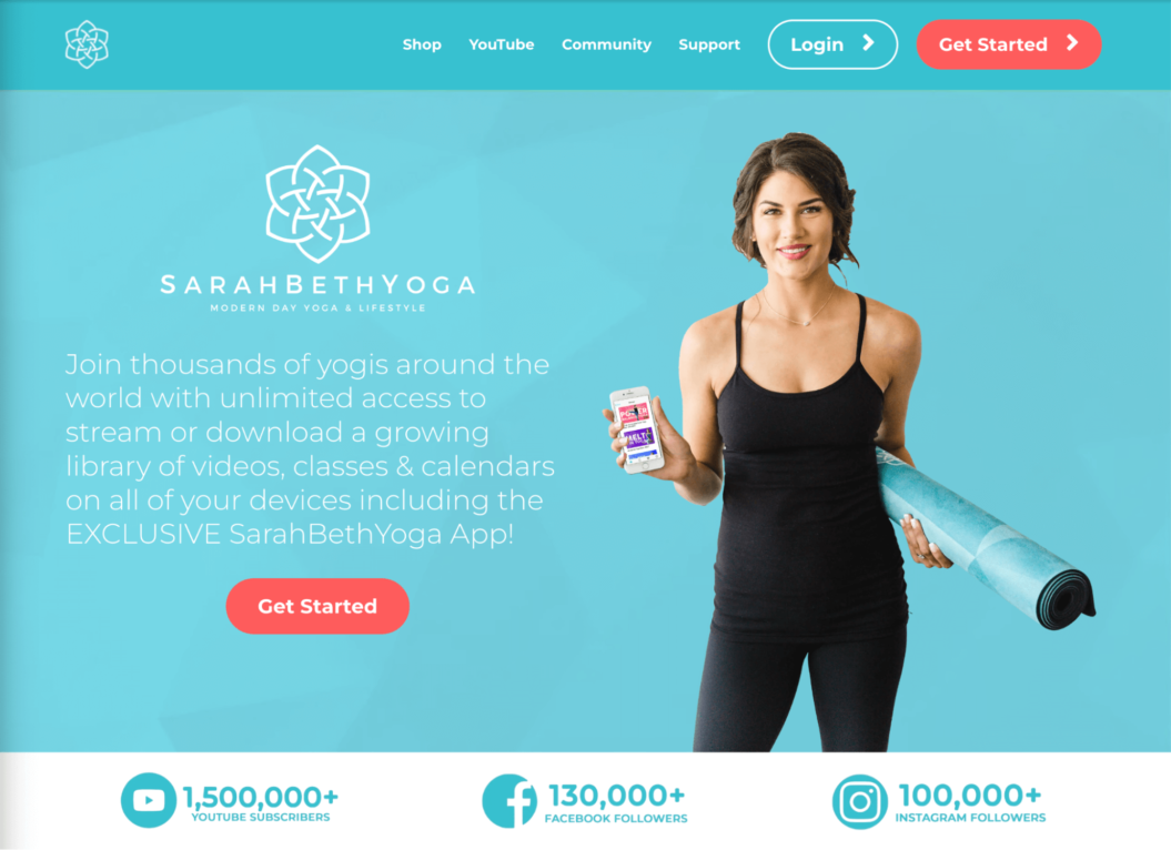 An image shows the video website of Sarah Beth Yoga.