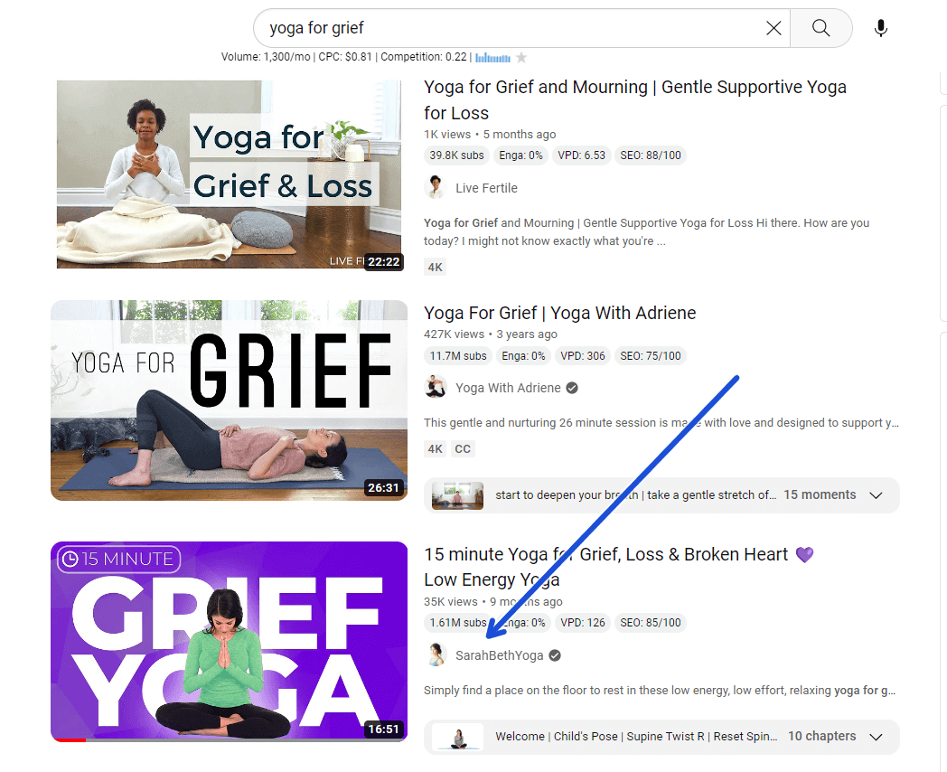 Image of Sarah Beth Yoga's YouTube video for yoga for grief.