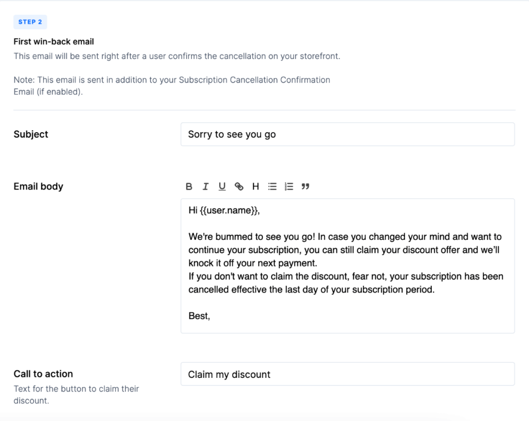 An image shows what a customer win-back type of email template could look like.
