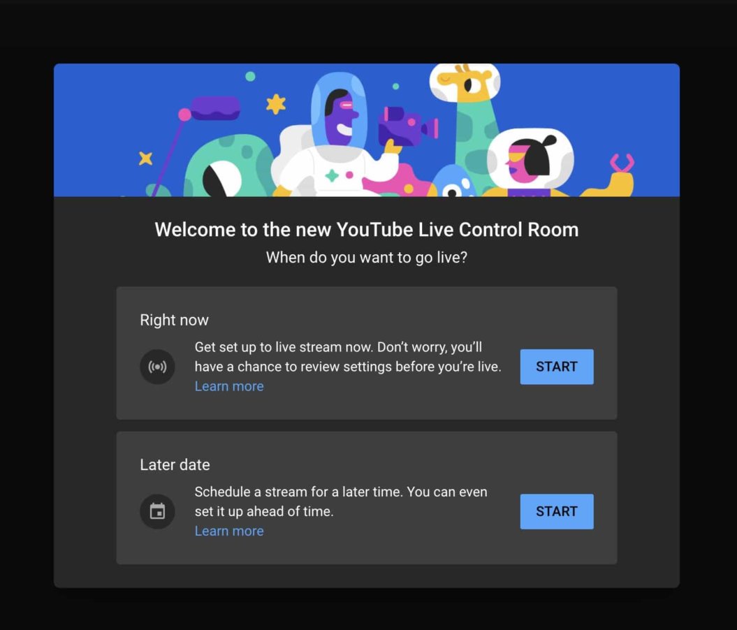 An image shows how to set up a live stream using YouTube's live streaming functionalities.