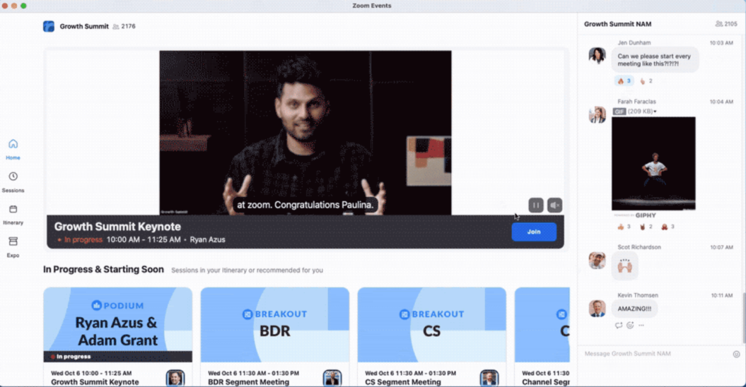 An image shows a session from the Growth Summit live streamed on Zoom.