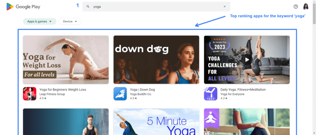 A screenshot of Android yoga apps.