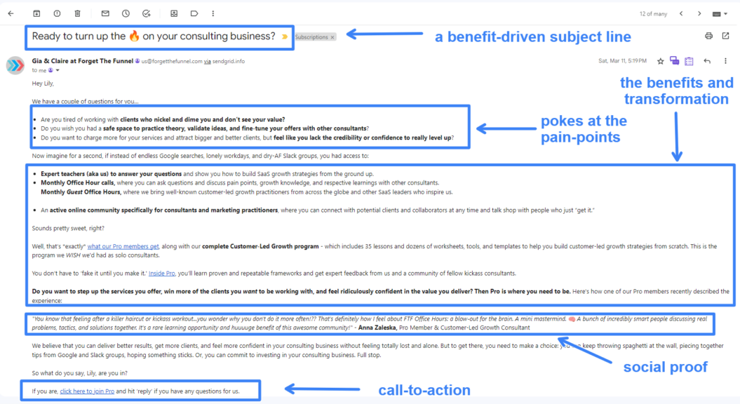 A screenshot shows how to send educational emails to prepare an email list for an app launch.